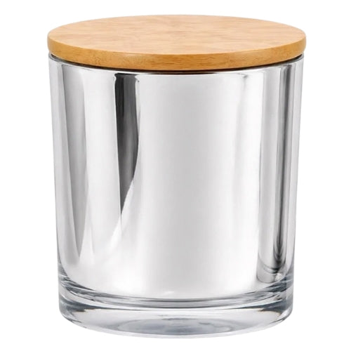 Silver Chrome Jar with Bamboo Lid