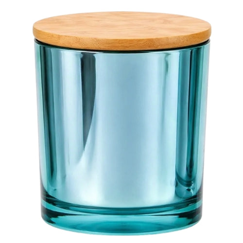 Light Blue Chrome Jar with Bamboo Lid
