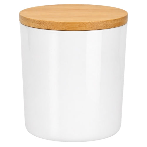 White Glossy Jar with Bamboo Lid