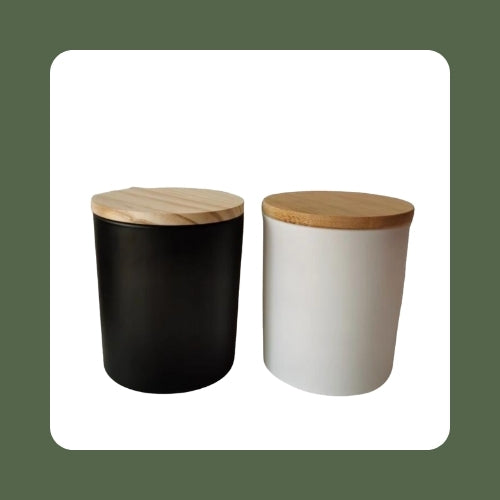 Black Glossy Jar with Bamboo Lid