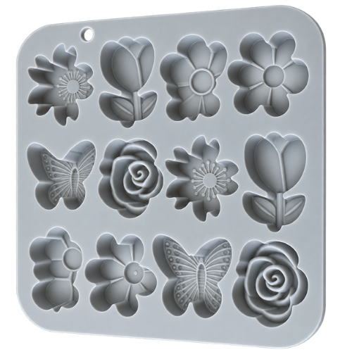 Assorted Flowers & Butterflies Silicone Mold – 12 Cavities (JA)